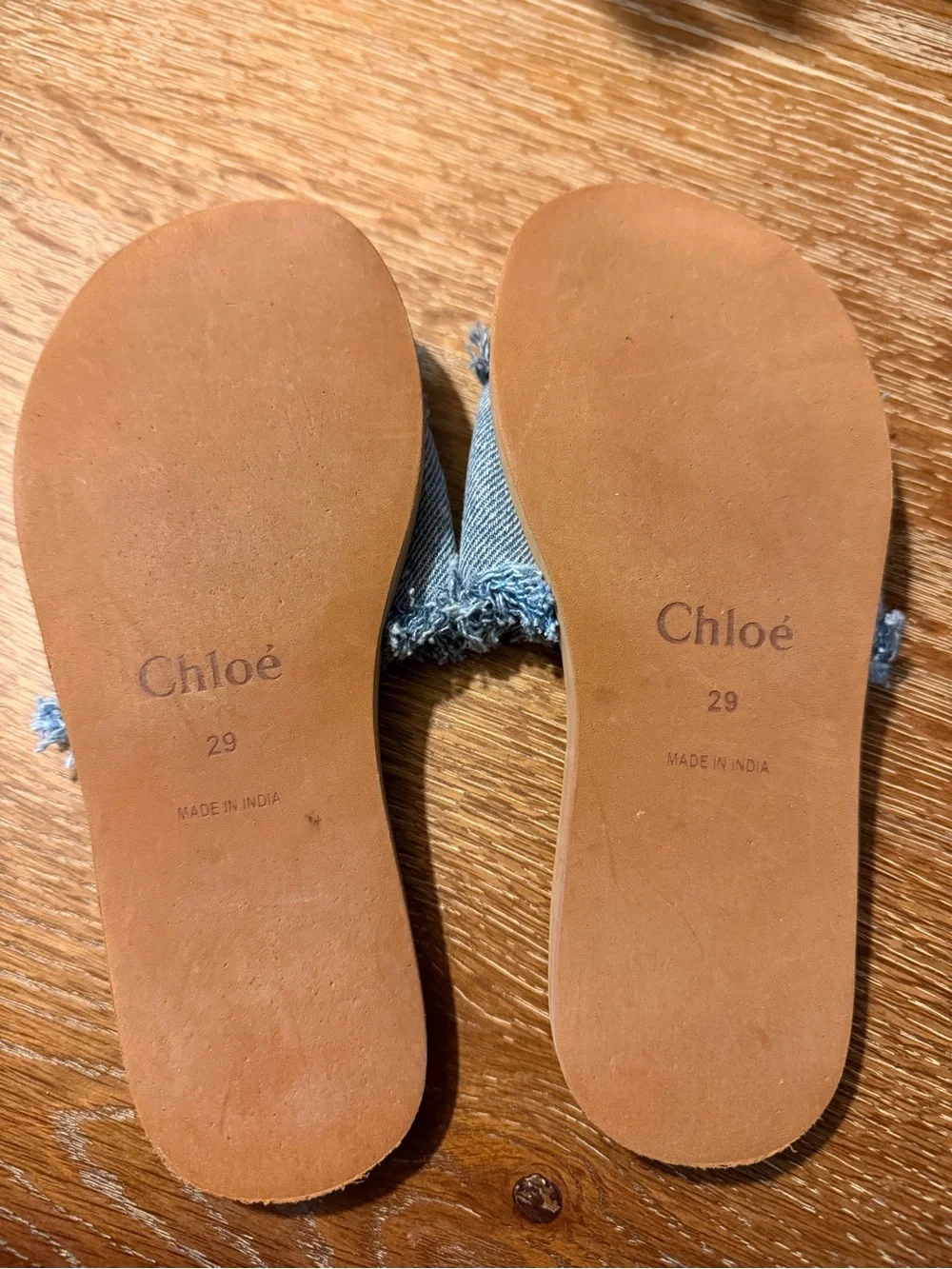 Chloé Light Blue Denim Logo Slide Sandals for Kids